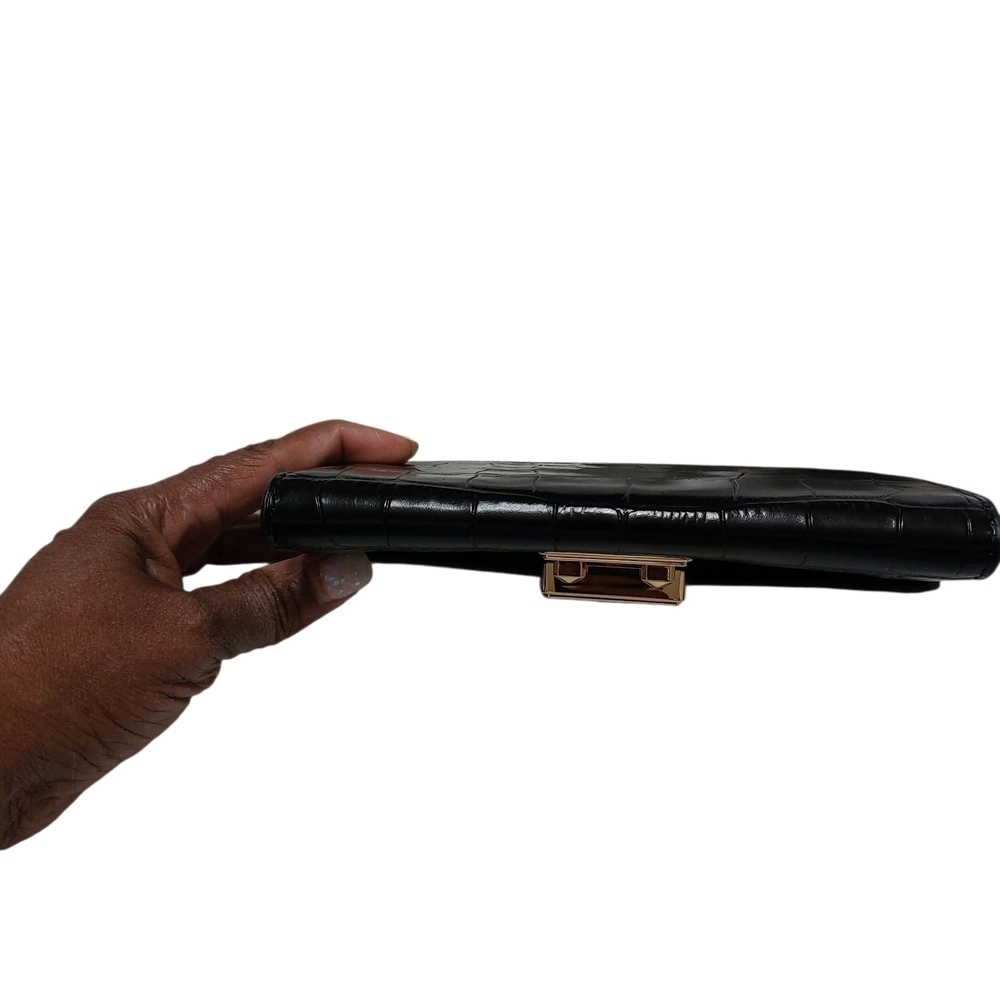 Michael Kors Tribeca Black Croc-Embossed Wristlet with Gold Accents - Picture 6 of 6